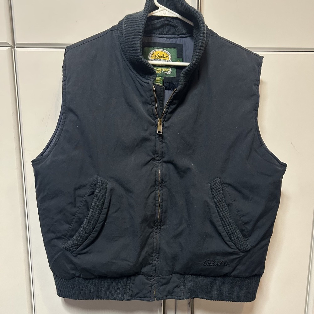 Cabelas Premier Northern Goose Down Vest Mens Large Navy Blue Full Zip Puffer